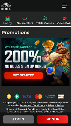 Palace of Chance Mobile Promotions