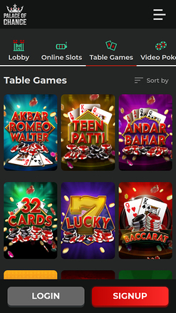 Palace of Chance Mobile Table Games