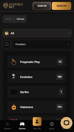 PantherBet Casino Mobile Game Developers
