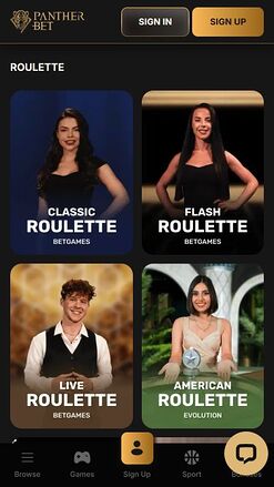 PantherBet Casino Mobile Live Dealer