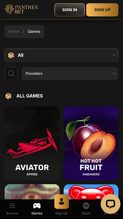 PantherBet Casino Mobile Games
