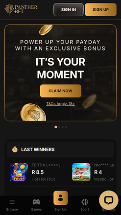 PantherBet Casino Mobile Homepage