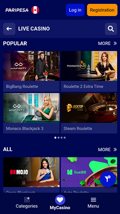 PariPesa Casino Mobile Live Dealer