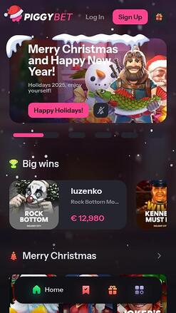 PiggyBet Casino Homepage Mobile