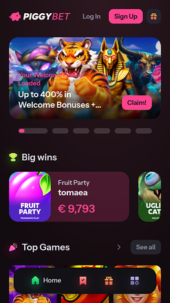 PiggyBet Casino Homepage Mobile