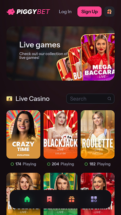 PiggyBet Casino Live Dealer Mobile