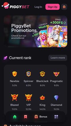 PiggyBet Casino Promotions Mobile
