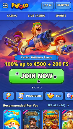 Pistolo Casino Mobile Homepage