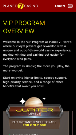 Planet 7 Casino Mobile VIP Program
