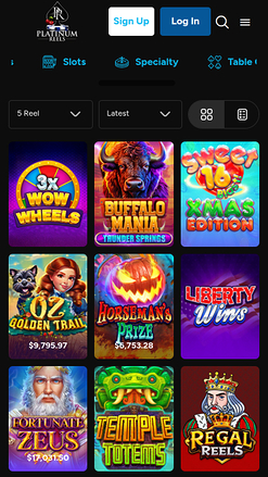 Platinum Reels Casino Mobile Games