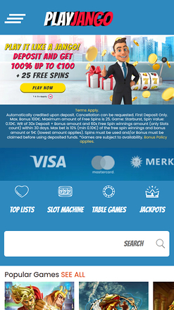 Play Jango Casino Mobile Homepage