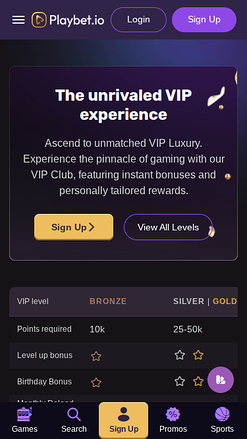 Playbet.io Casino Mobile VIP Program