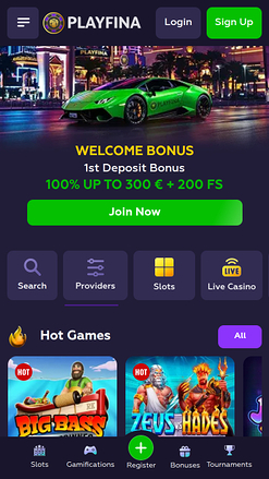 Playfina Casino Mobile Homepage