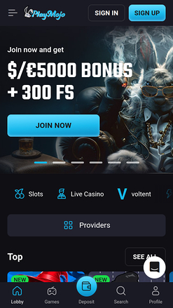 PlayMojo Casino Mobile Homepage