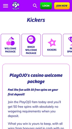 PlayOJO Casino Mobile Promotions