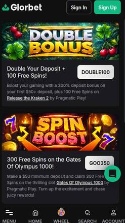 Promotions mobile page screenshot of Odin Fortune Casino 