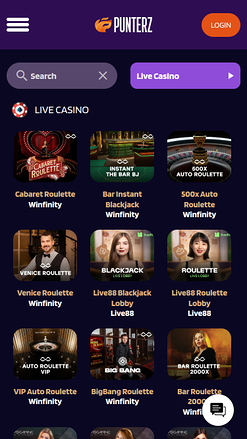Punterz Casino Mobile Live Dealer