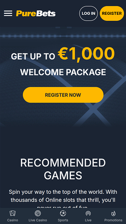 PureBets Casino Mobile Homepage