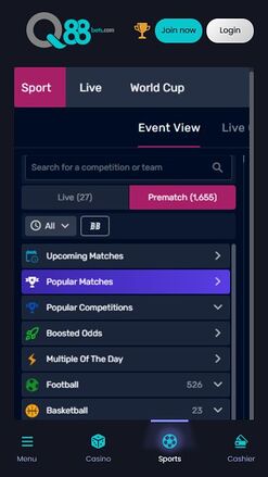 Q88bets Mobile Sports