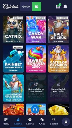 Rainbet Casino Mobile Games