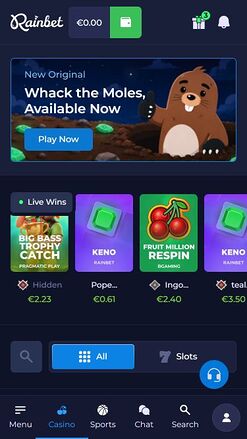 Rainbet Casino Mobile Homepage