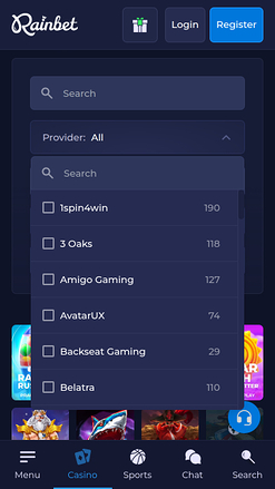 Rainbet Casino Mobile Game Developers