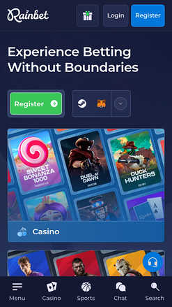Rainbet Casino Mobile Homepage
