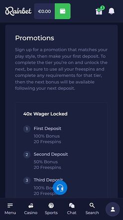 Rainbet Casino Mobile Promotions