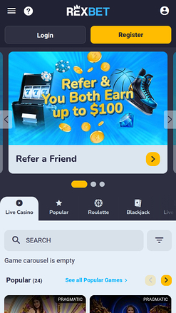 Rexbet Casino Mobile Live Dealer