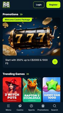 Rise of Bets Casino Mobile Homepage