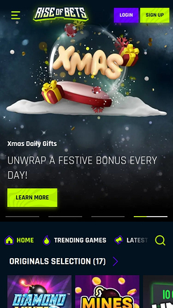 Rise of Bets Casino Mobile Homepage