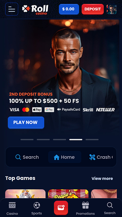 RollCasino Mobile Homepage