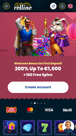 Rollino Casino Mobile Homepage