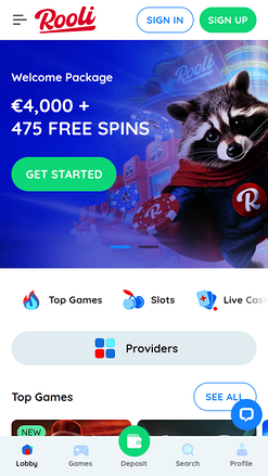 Rooli Casino Mobile Homepage