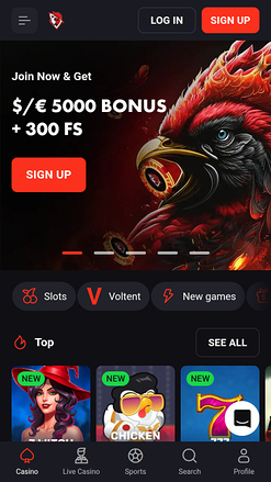 Rooster Bet Mobile Homepage