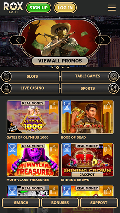 Rox Casino Mobile Homepage