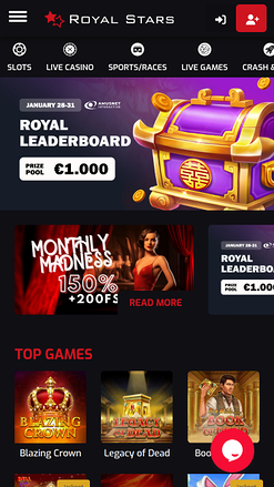 Royal Stars Casino Mobile Homepage
