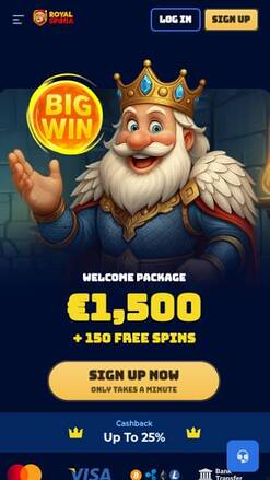 Homepage mobile screenshot of RoyalSpinia Casino