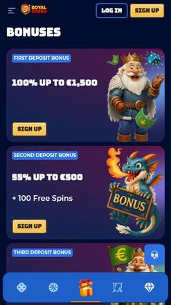 Promotions mobile page screenshot of RoyalSpinia Casino