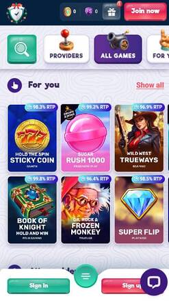 Games mobile page screenshot of SafeCasino