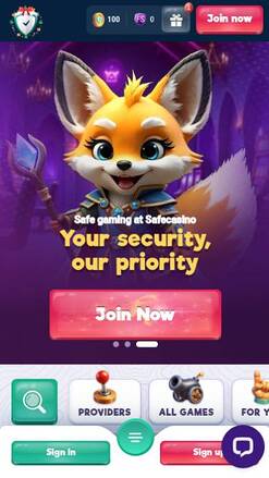 Homepage mobile screenshot of SafeCasino