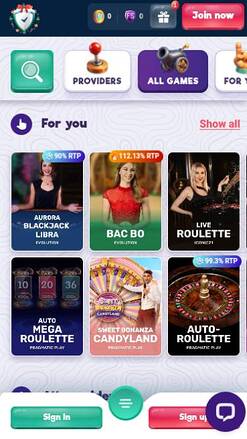 Live games mobile page screenshot of SafeCasino