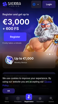 Sierra Casino Mobile Homepage
