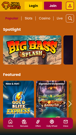 Simba Slots Casino Mobile Homepage