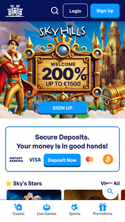 Sky Hills Casino Mobile Homepage