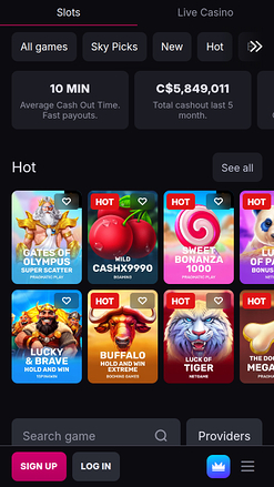 Skycrown Casino Mobile Homepage