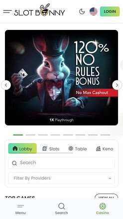 Slot Bunny Casino Mobile Homepage