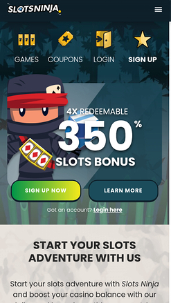 Slots Ninja Casino Mobile Homepage