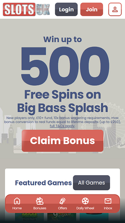 SlotsUK Casino Mobile Homepage