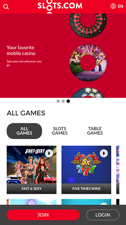 Slots.com Casino Mobile Homepage
